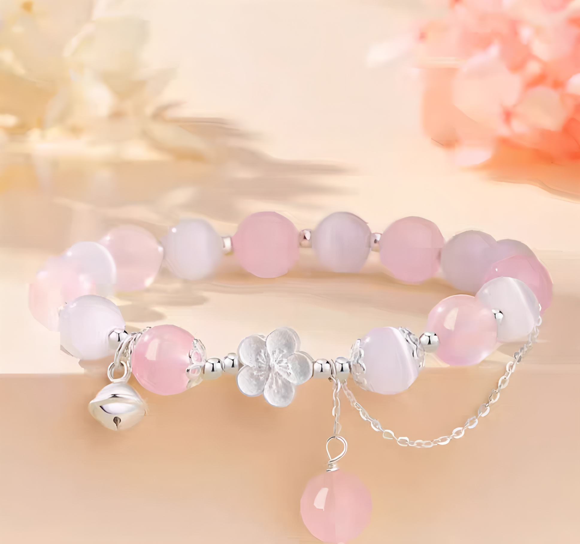 银925桃花粉晶手链
