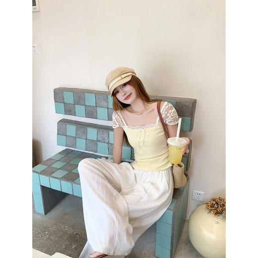 <曾小咸推荐>蕾丝拼接短袖T恤女夏季收腰 商品图3