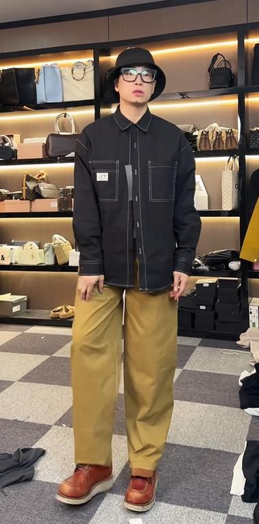 纯色宽松大口袋工装长裤 商品图0