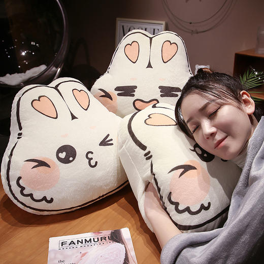 自然醒印花兔三用抱枕毯三合一办公室沙发靠垫可爱萌兔暖手午睡毯QYL 商品图0