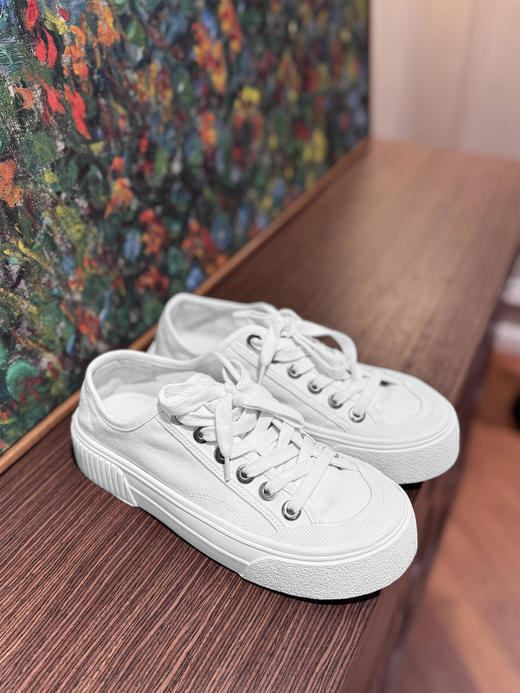 （内里小羊皮老板定制款小白鞋 ）火桐hooton 厚底饼干帆布鞋 跟高3.5cm  HT1101 商品图1