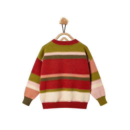 【辛巴娜娜】simbanana撞色条纹圆领毛衣女孩秋季复古休闲慵懒风打底针织衫上衣 商品图1