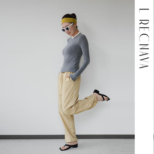 L RECNAVA 撞色领口假两件长袖 亲肤软糯 弹力不变形人棉打底衫 商品图4