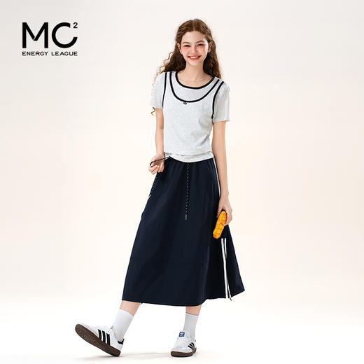 mc2假两件上衣配织带半身裙套装女装夏季新款时尚洋气两件套 商品图3