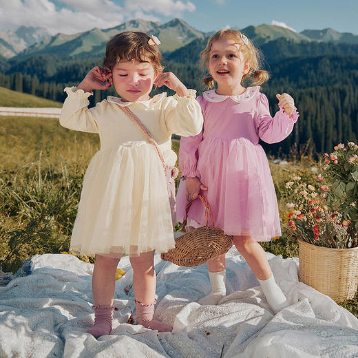 迷你巴拉女童儿童甜美刺绣翻领连衣裙亲肤柔软A字裙网纱裙子 商品图2