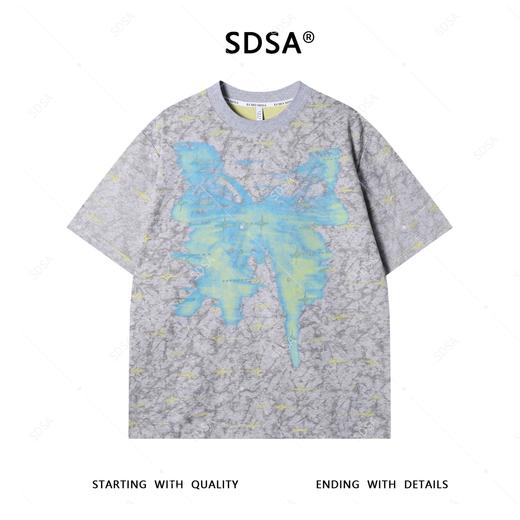 SDSA夏季新款男士痞帅撞色割破印花设计圆领短袖T恤百搭时尚上衣 商品图1
