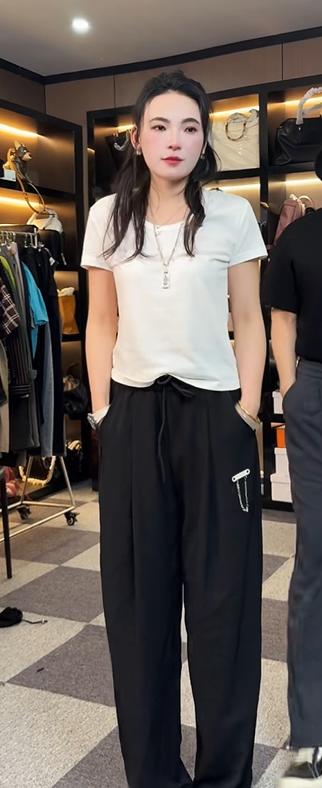 松紧腰抽绳纯色简约休闲长裤 商品图0