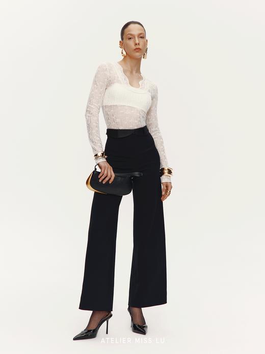 【雪地绒痕】不规则水流领绵羊毛混纺肌理透视上衣 商品图2