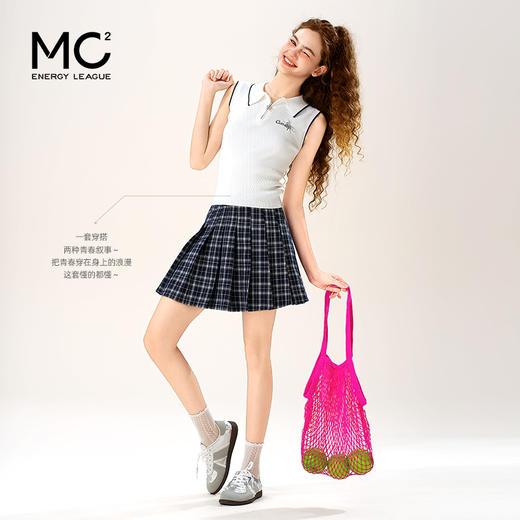mc2女装翻领无袖针织衫配百褶半裙夏季新款学院风小个子甜美可爱 商品图2