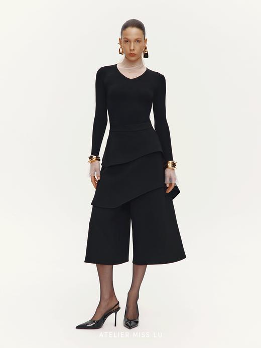 【星夜微光】珍珠点缀纱纱拼接针织上衣 商品图1