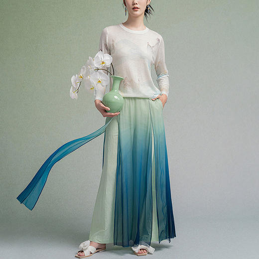 【林栖设计小店】蝴蝶水墨油画羊毛衣印花油画衫套头透气2025秋冬新款T恤短袖打底女G1954108 商品图1