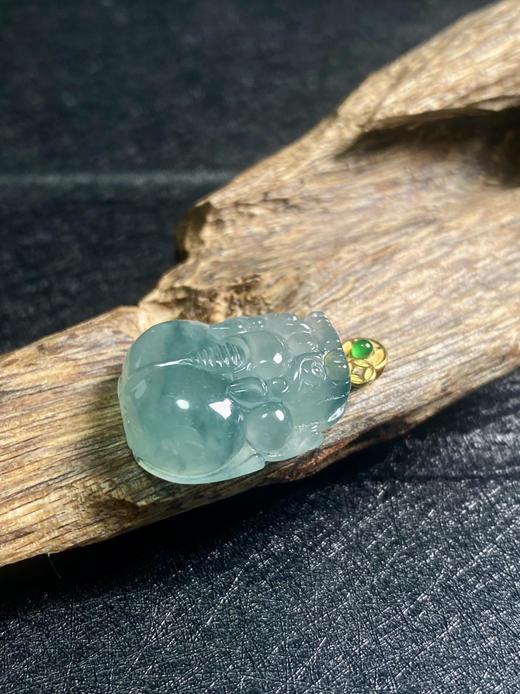 【FC0015】18K金镶嵌翡翠冰飘花貔貅吊坠 饱满细腻 款式精美 貔貅嘴大屁股圆 招财纳福 商品图2