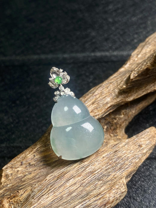 【FC0013】18K金镶嵌翡翠冰飘花葫芦吊坠 冰润通透 完美 商品图2