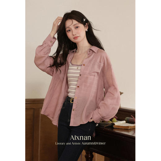 鹿向南「如风有信」法式紫色长袖衬衫女早秋高级宽松气质薄款衬衣 商品图2