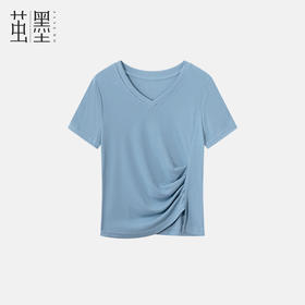 茧墨 时尚V领不规则褶皱显瘦短袖