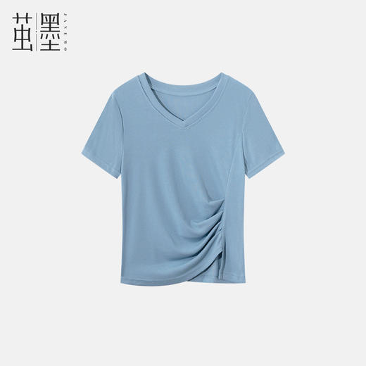 茧墨 时尚V领不规则褶皱显瘦短袖 商品图0