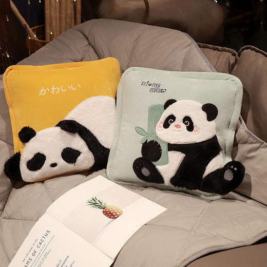 自然醒水晶绒+仿兔毛绒日式熊猫系列抱枕被两用加厚办公室汽车靠枕车载折叠午睡枕头毯子二合一QYL 商品图5