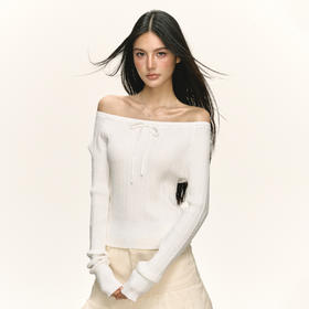 Ariseism 美式复古设计感一字肩毛衣女秋季新款上衣