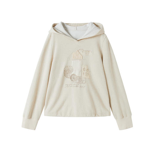 谜底连帽卫衣长袖女2025秋季新品H型正肩短款绣花百搭253MV1107 商品图4