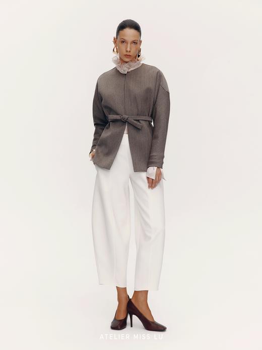 【海德堡余温】圆弧廓形袖绵羊毛造型腰带外套 商品图0