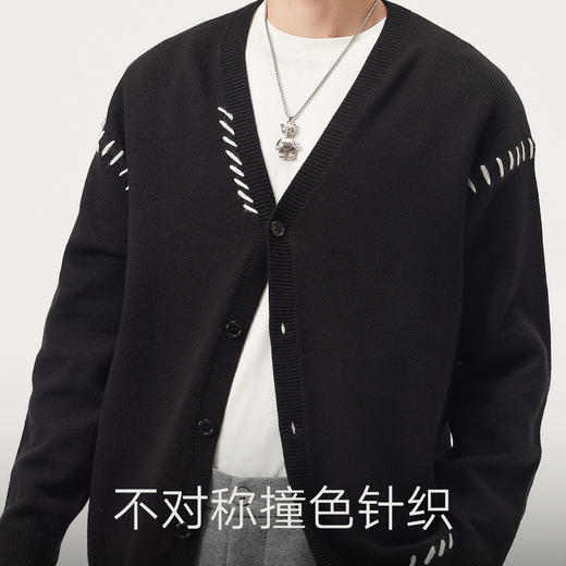 gxg.jeans男装 黑色撞色宽松休闲保暖针织衫开衫外套男25年秋热卖 商品图4