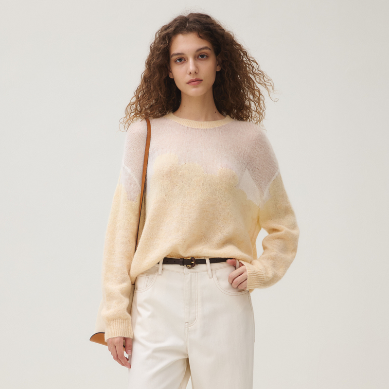 谜底套头针织衫女2025秋新品圆领慵懒廓形原创提花毛衣253MZ1321