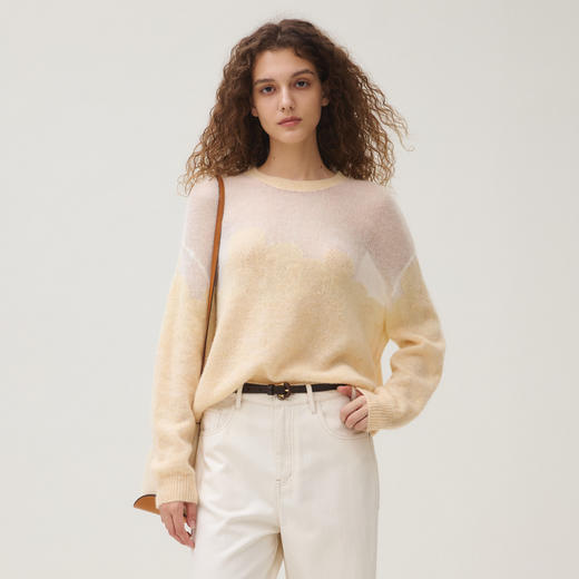 谜底套头针织衫女2025秋新品圆领慵懒廓形原创提花毛衣253MZ1321 商品图0