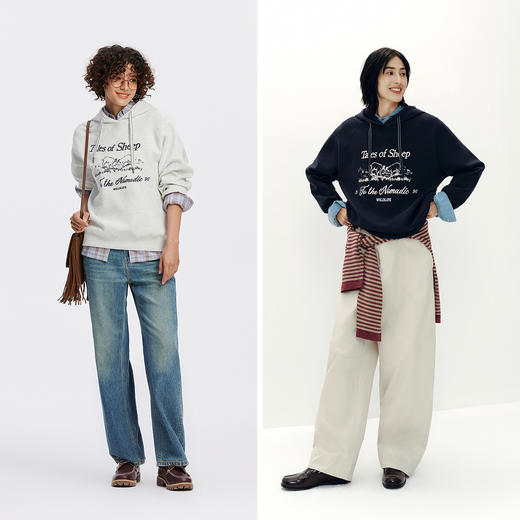 [商场同款]森马哈萨克布绣款卫衣女连帽插肩袖2025秋新款宽松衣服 商品图4