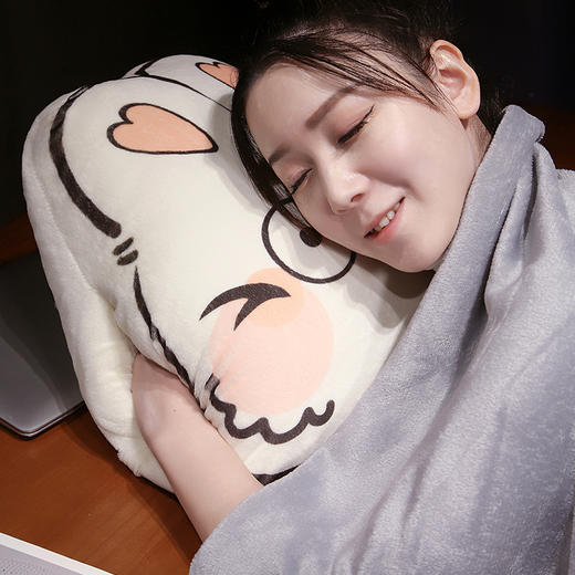 自然醒印花兔三用抱枕毯三合一办公室沙发靠垫可爱萌兔暖手午睡毯QYL 商品图5