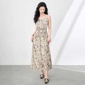 「高货wl」全新升级【铂金会员358/天猫479/差价121】(90920)洛诗琳法式复古轻薄印花连衣裙2025夏季新款雪纺吊带裙女