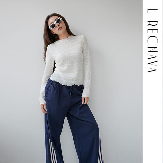 L RECNAVA 蕾丝花边长袖上衣 波浪花边领 软糯弹力蕾丝 内搭单穿都好看 商品图6