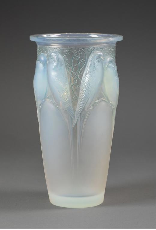 独角鹿西洋古董法国顶级水晶工坊莱俪LALIQUE设计出品「CEYLAN 鹦鹉」主题欧泊水晶花瓶 商品图0