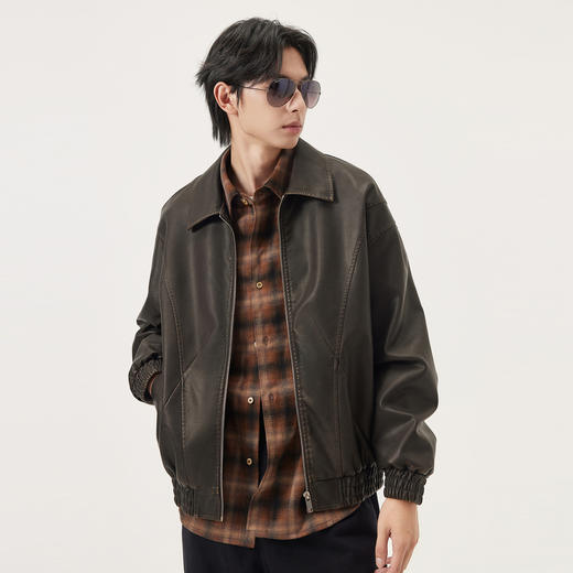 gxg.jeans男装 pu皮分割设计美式复古宽松夹克外套男 25年秋热卖 商品图1