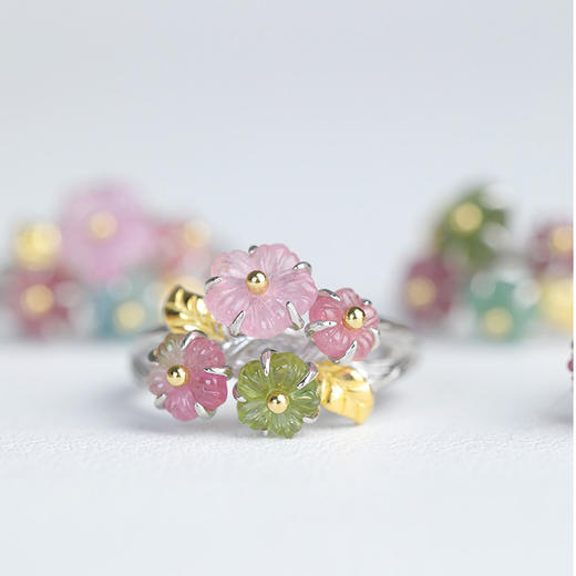 繁花系列 碧玺花花开口戒指 商品图3