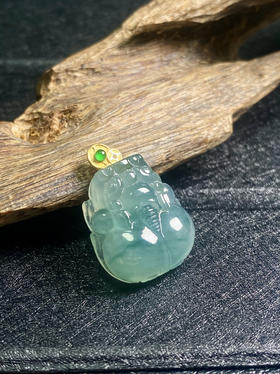 【FC0015】18K金镶嵌翡翠冰飘花貔貅吊坠 饱满细腻 款式精美 貔貅嘴大屁股圆 招财纳福