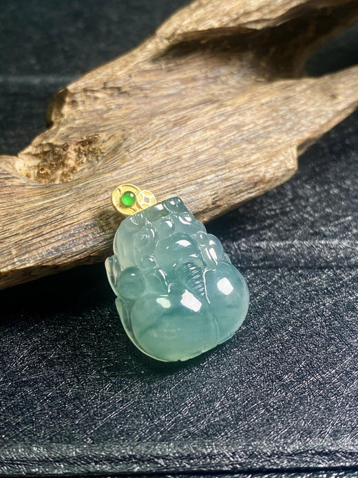 【FC0015】18K金镶嵌翡翠冰飘花貔貅吊坠 饱满细腻 款式精美 貔貅嘴大屁股圆 招财纳福 商品图0