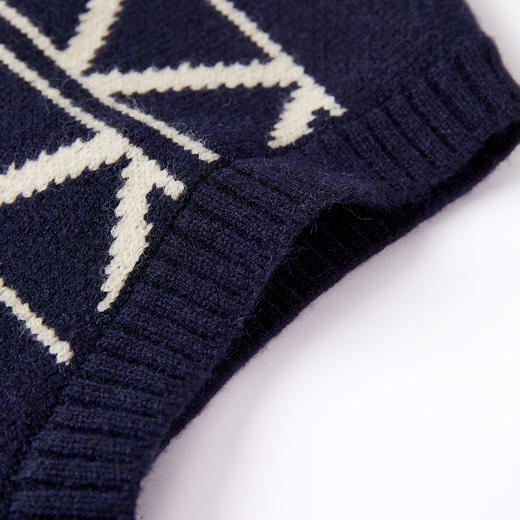 【辛巴娜娜】simbanana秋新款女中大童复古提花拼色外搭学院风开衫针织背心马甲 商品图4