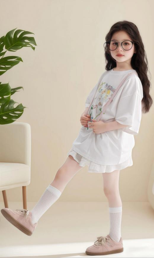 🍧夏日清新风｜【赵露思同吉米故事甜美蝴蝶结T恤+蕾丝蛋糕裙】👧🏻 女童真的要这么穿！甜到心巴的夏日look，高质SORONA索罗娜凉感面料感+落肩版型 商品图2