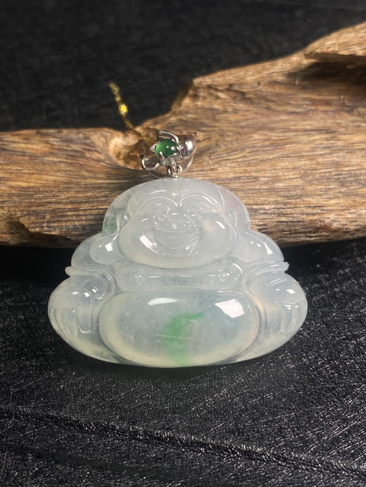 【FC0012】18K金镶嵌翡翠冰飘绿佛公吊坠 冰润起胶 一抹阳绿灵动 笑口常开 商品图1