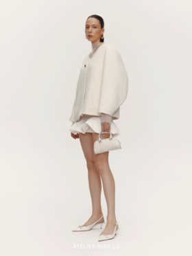 【银座融雪】几何弧形弯月袖绵羊毛混纺针织外套