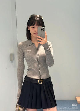 724-3 独家圆正 miu丝羊绒 坑条针织 长袖polo领开衫 修身款打底衫 防晒衫