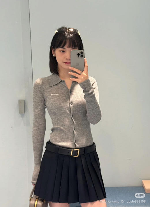 724-3 独家圆正 miu丝羊绒 坑条针织 长袖polo领开衫 修身款打底衫 防晒衫 商品图0