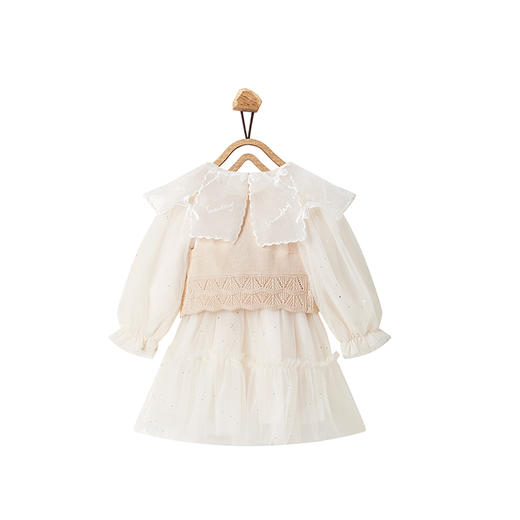 【辛巴娜娜】simbanana春秋新款小童女宝宝公主裙蝴蝶结大翻领纱裙马甲两件套 商品图1