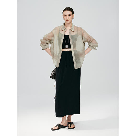 初棉薄款扎染长袖衬衫362604016 | 瓦灰配色尽显文艺气息、64%棉+36%锦纶混纺面料、柔软透气、微弹剪裁贴合身形、日常通勤都好看 商品图1