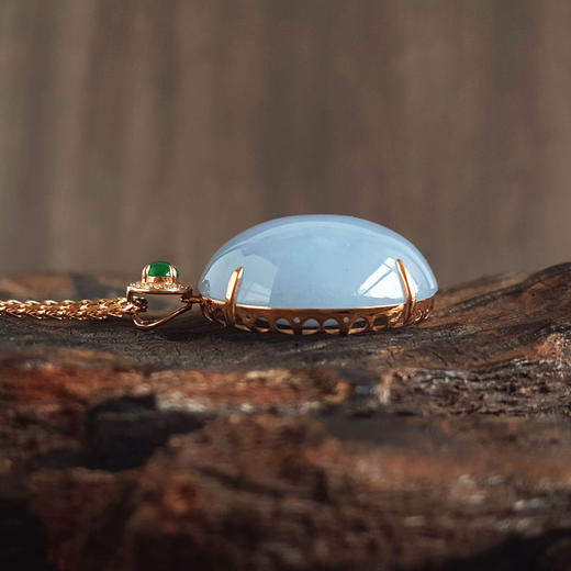 【天然正品】AU750精品玫瑰金镶钻镶天然细腻糯种紫罗兰蛋面（圆圆满满）翡翠吊坠项链30.5*20.4*11.1MM（皆取最大值）女性现售价：8880！130725NJM07 商品图8