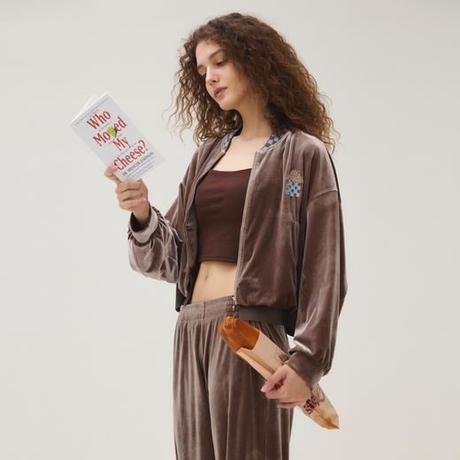 谜底短外套长袖女2025秋新品休闲棋盘格衣领丝绒棒球服253MW1106 商品图1