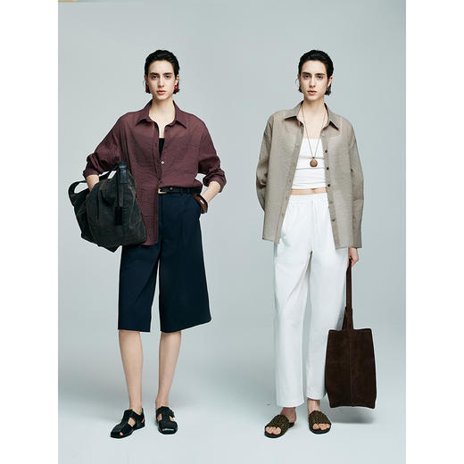 初棉皱感轻薄棉纱衬衫363604020 | 采用60%棉+40%锦纶材质、柔软适中、透气舒适、宽松版型设计、穿着自在无束缚感、日常通勤百搭 商品图3