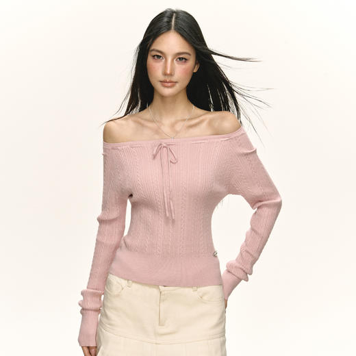 Ariseism 美式复古设计感一字肩毛衣女秋季新款上衣 商品图1