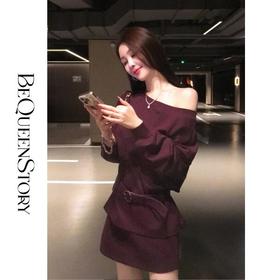 余潇潇【微醺恋曲】活力休闲莱赛尔棉一字肩宽松长袖卫衣&短款半裙