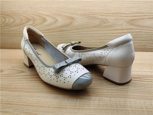 豪行夏季新款正品真皮时尚舒适镂空中跟浅口女凉鞋24264688 商品图4